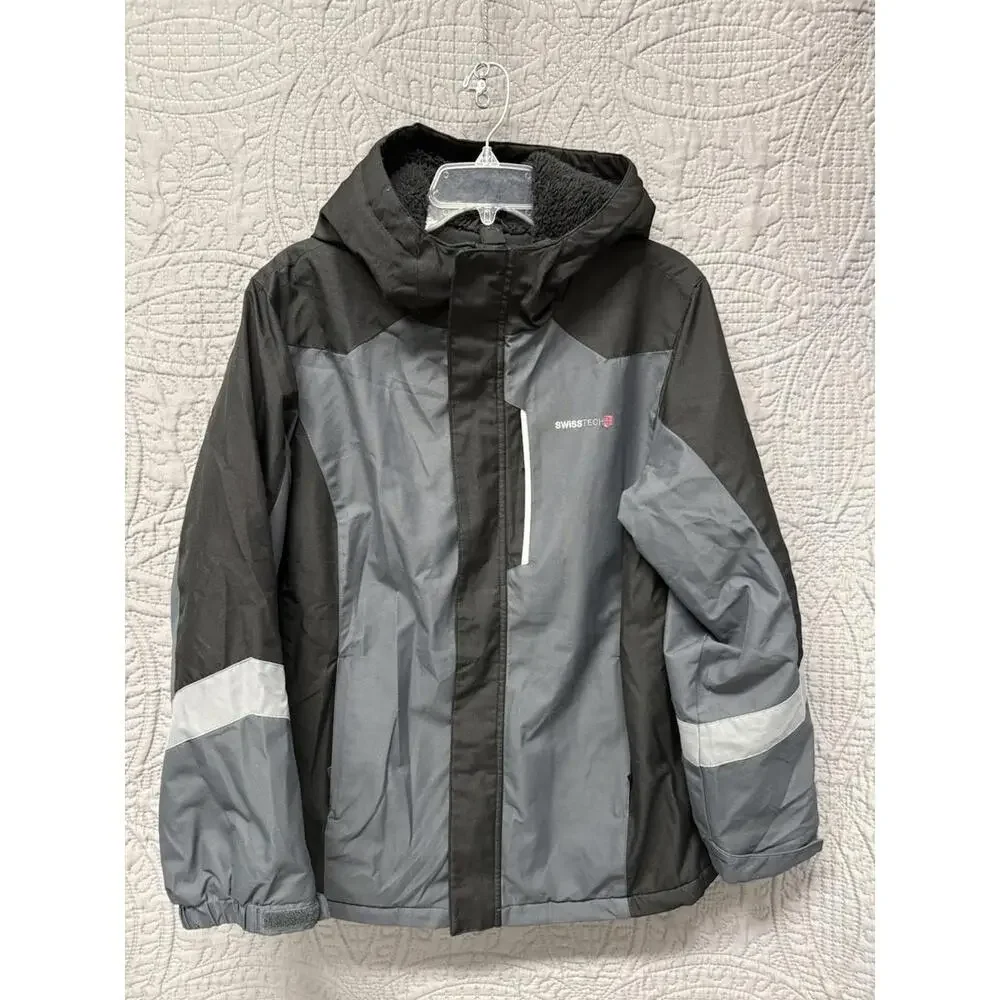 Swiss Tech‎ Black Gray Full Zip Hooded Jacket Coat Youth XXL  18